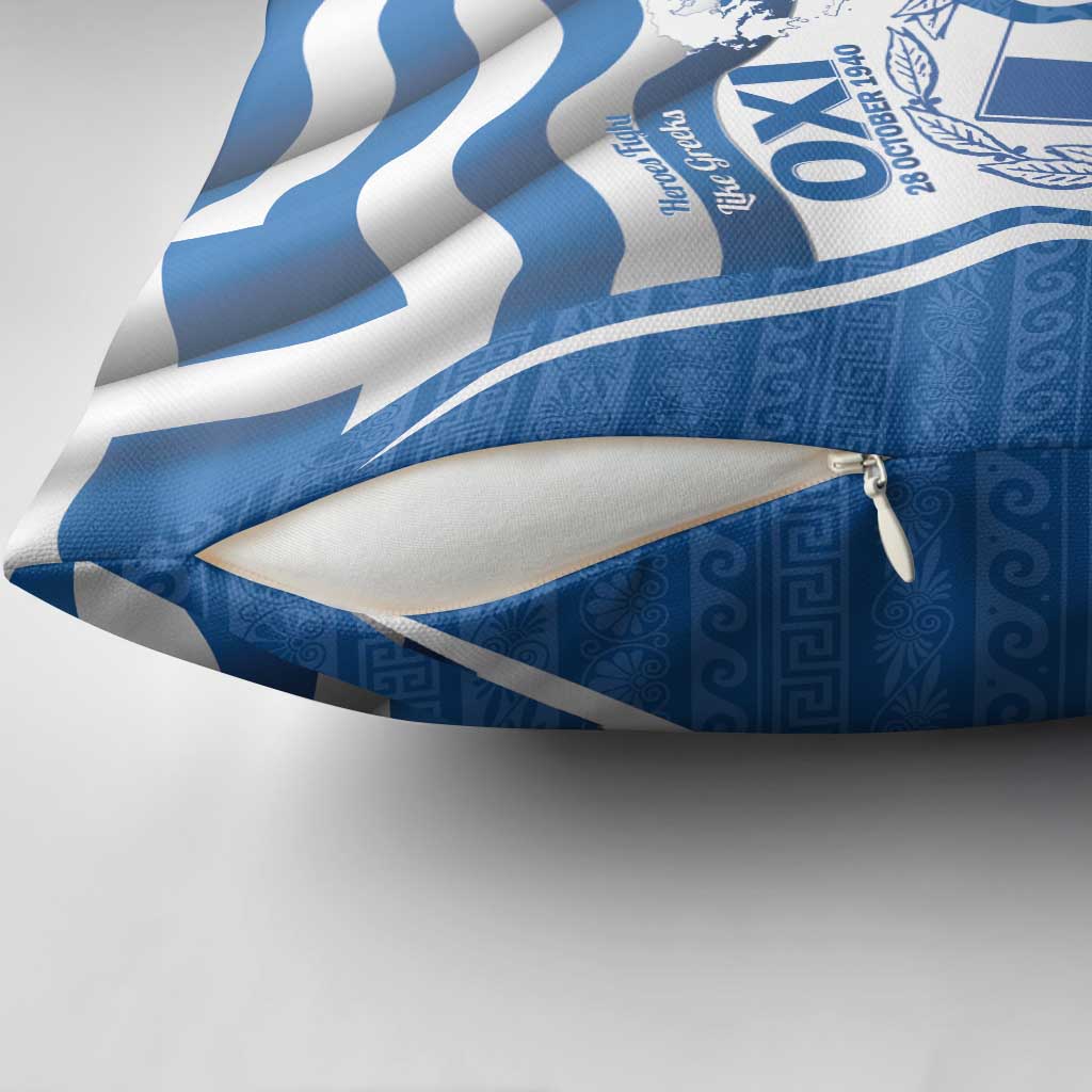 Greece Ohi Day Pillow Cover Hellas Coat Of Arms Greek Pattern - Wonder Print Shop