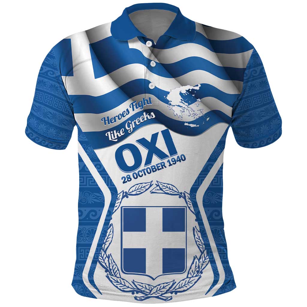 Greece Ohi Day Polo Shirt Hellas Coat Of Arms Greek Pattern - Wonder Print Shop