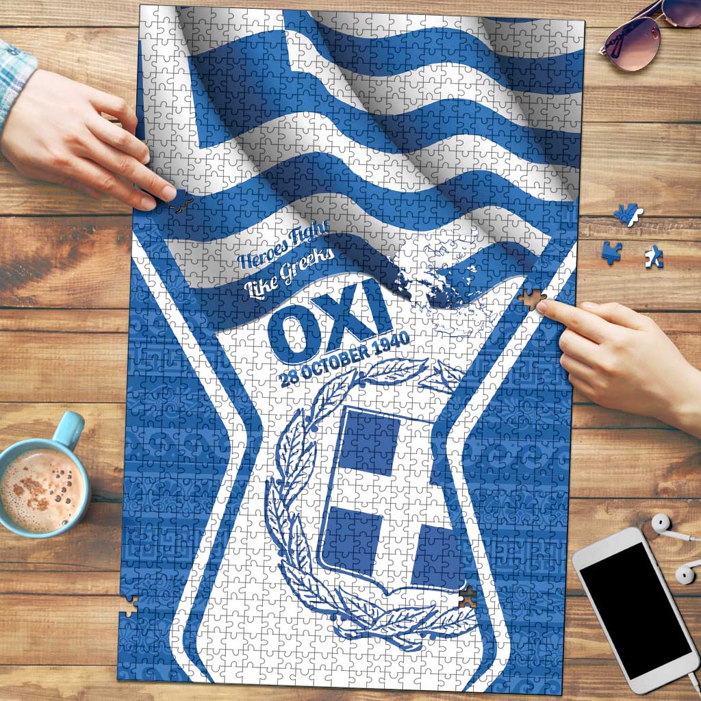 Greece Ohi Day Puzzle Hellas Coat Of Arms Greek Pattern - Wonder Print Shop