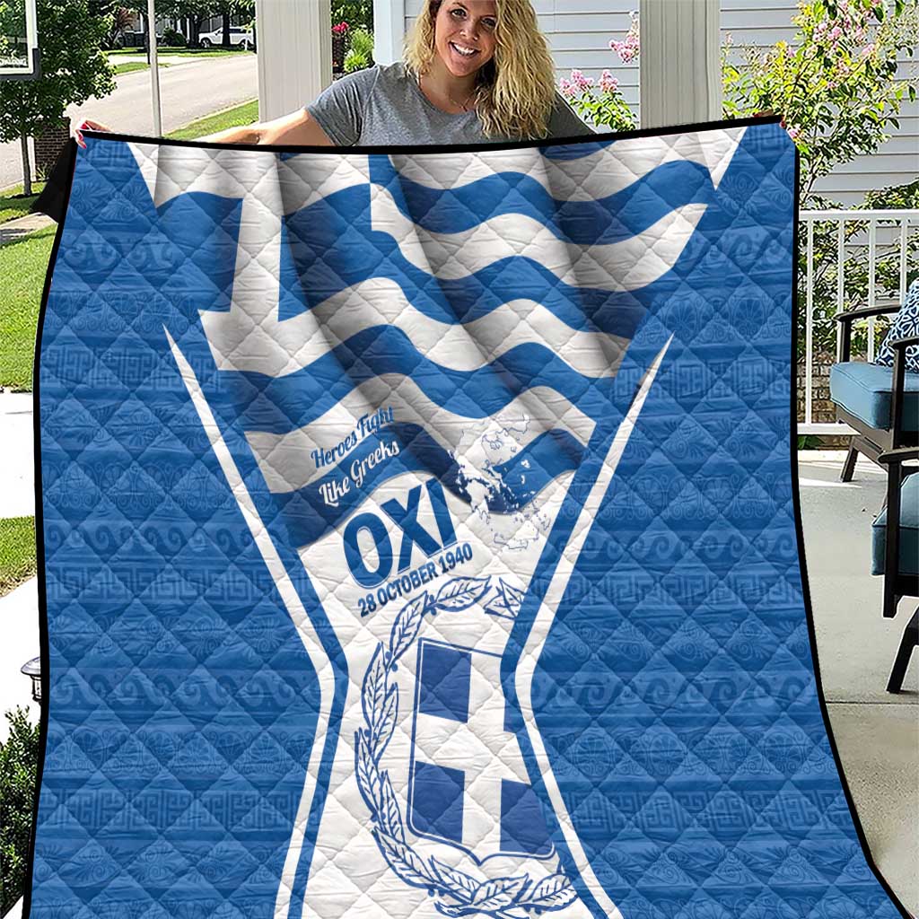 Greece Ohi Day Quilt Hellas Coat Of Arms Greek Pattern - Wonder Print Shop