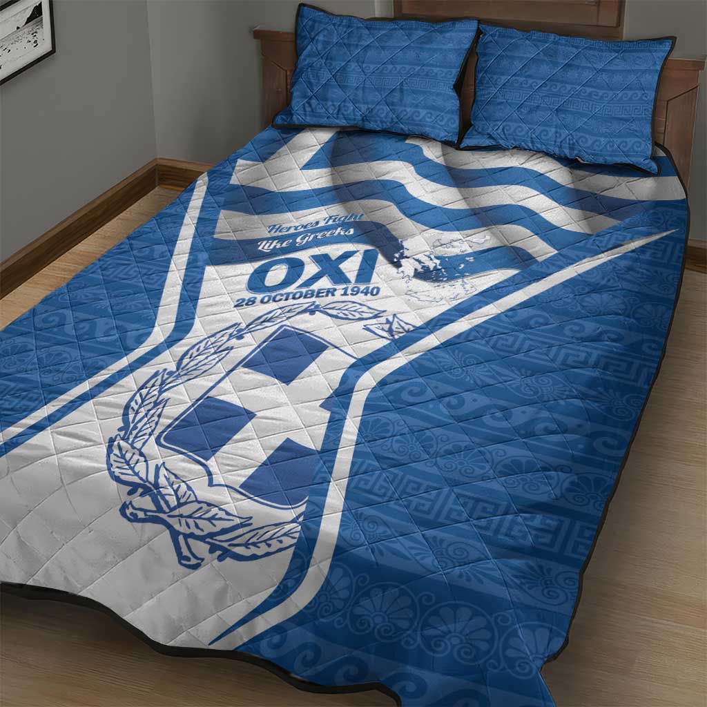 Greece Ohi Day Quilt Bed Set Hellas Coat Of Arms Greek Pattern - Wonder Print Shop