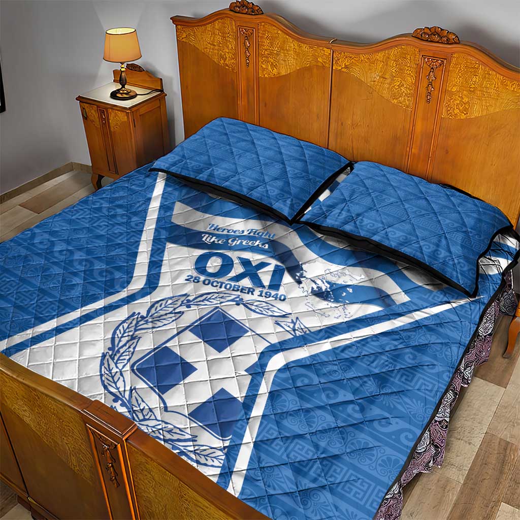 Greece Ohi Day Quilt Bed Set Hellas Coat Of Arms Greek Pattern - Wonder Print Shop