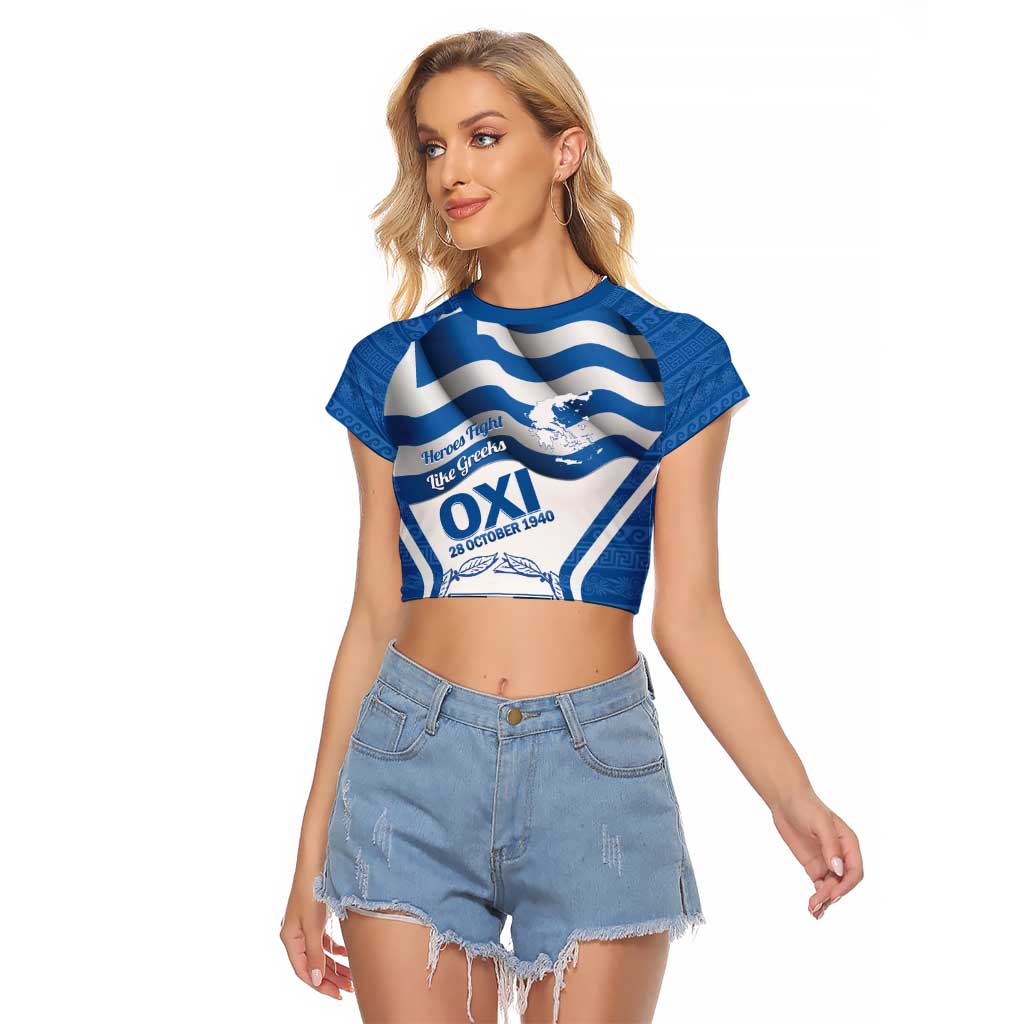 Greece Ohi Day Raglan Cropped T Shirt Hellas Coat Of Arms Greek Pattern - Wonder Print Shop