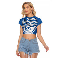 Greece Ohi Day Raglan Cropped T Shirt Hellas Coat Of Arms Greek Pattern - Wonder Print Shop