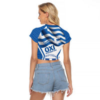 Greece Ohi Day Raglan Cropped T Shirt Hellas Coat Of Arms Greek Pattern - Wonder Print Shop