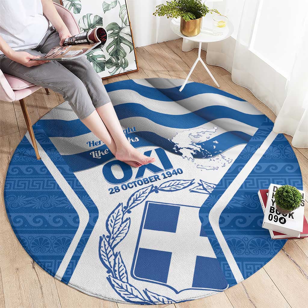 Greece Ohi Day Round Carpet Hellas Coat Of Arms Greek Pattern - Wonder Print Shop