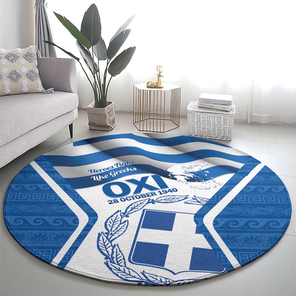 Greece Ohi Day Round Carpet Hellas Coat Of Arms Greek Pattern - Wonder Print Shop