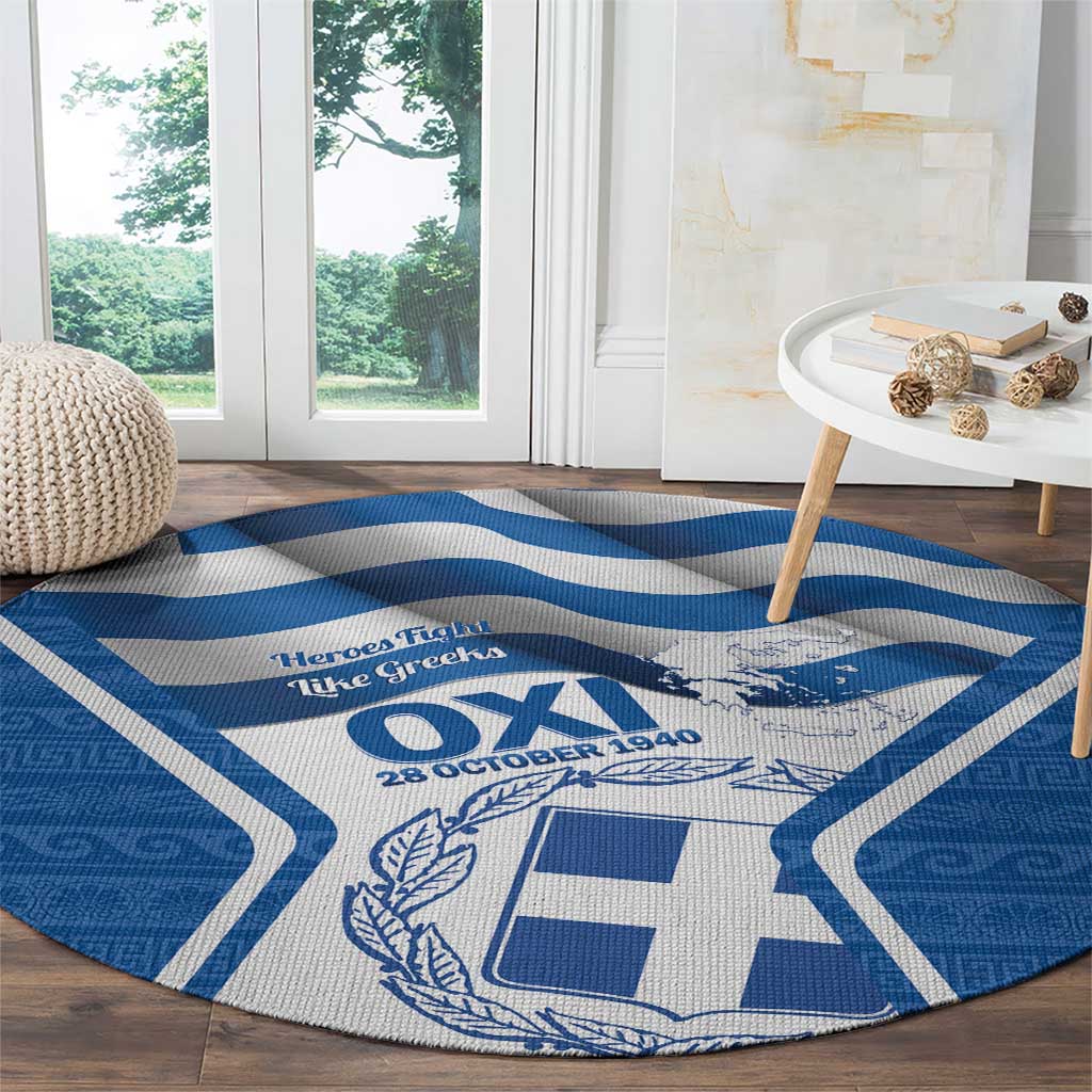 Greece Ohi Day Round Carpet Hellas Coat Of Arms Greek Pattern - Wonder Print Shop