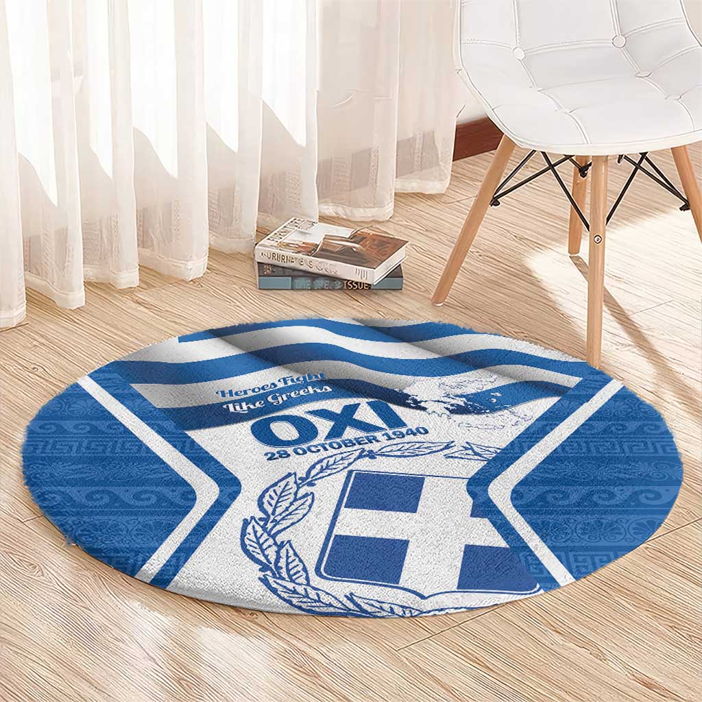 Greece Ohi Day Round Carpet Hellas Coat Of Arms Greek Pattern - Wonder Print Shop