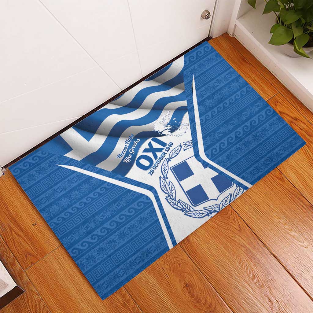 Greece Ohi Day Rubber Doormat Hellas Coat Of Arms Greek Pattern - Wonder Print Shop