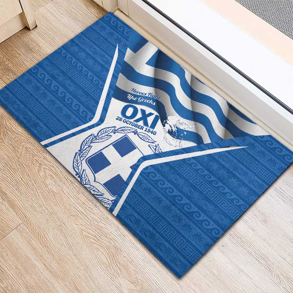 Greece Ohi Day Rubber Doormat Hellas Coat Of Arms Greek Pattern - Wonder Print Shop