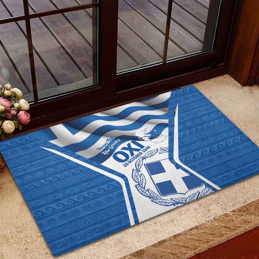 Greece Ohi Day Rubber Doormat Hellas Coat Of Arms Greek Pattern - Wonder Print Shop
