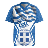 Greece Ohi Day Rugby Jersey Hellas Coat Of Arms Greek Pattern - Wonder Print Shop