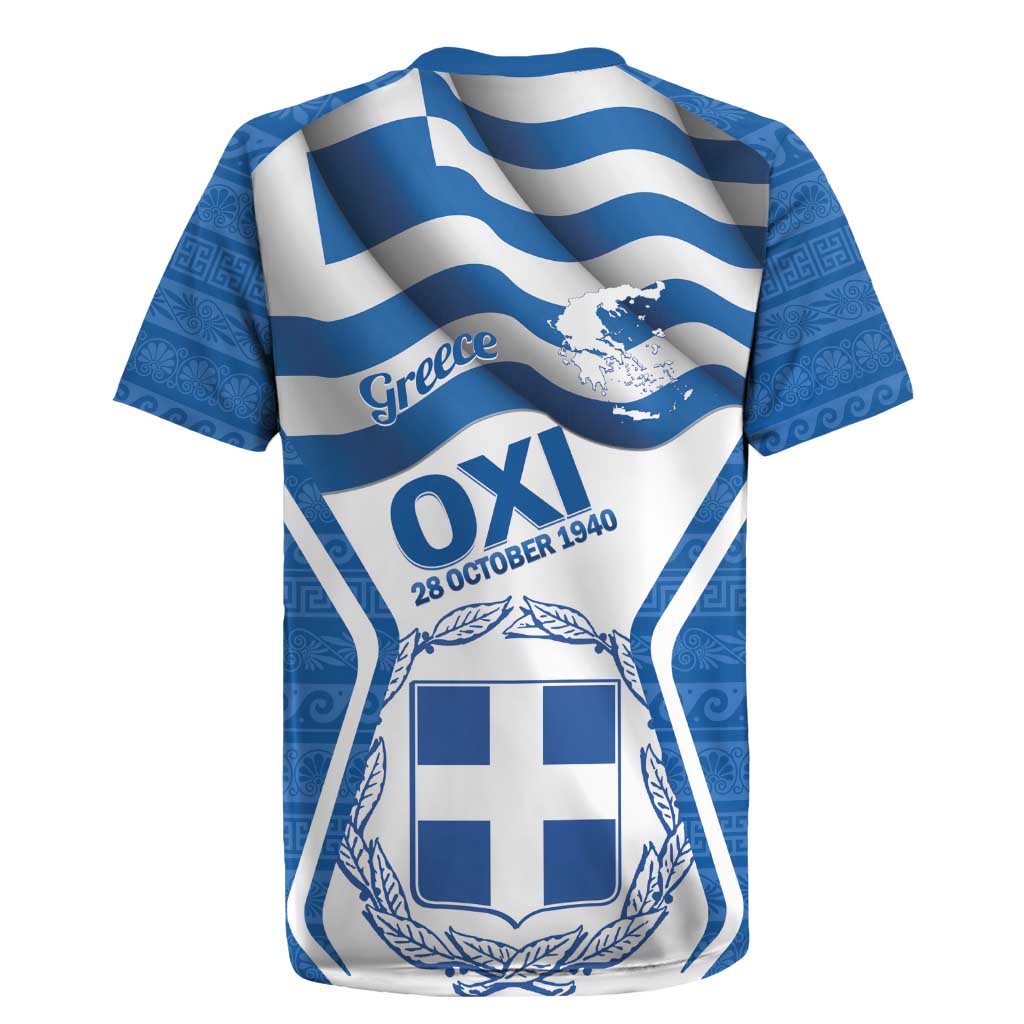 Greece Ohi Day Rugby Jersey Hellas Coat Of Arms Greek Pattern - Wonder Print Shop