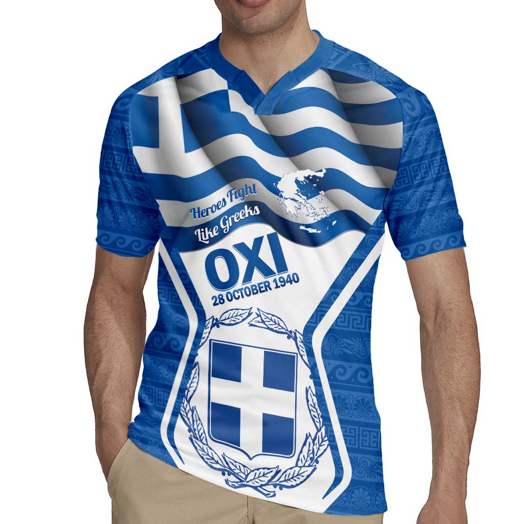 Greece Ohi Day Rugby Jersey Hellas Coat Of Arms Greek Pattern - Wonder Print Shop