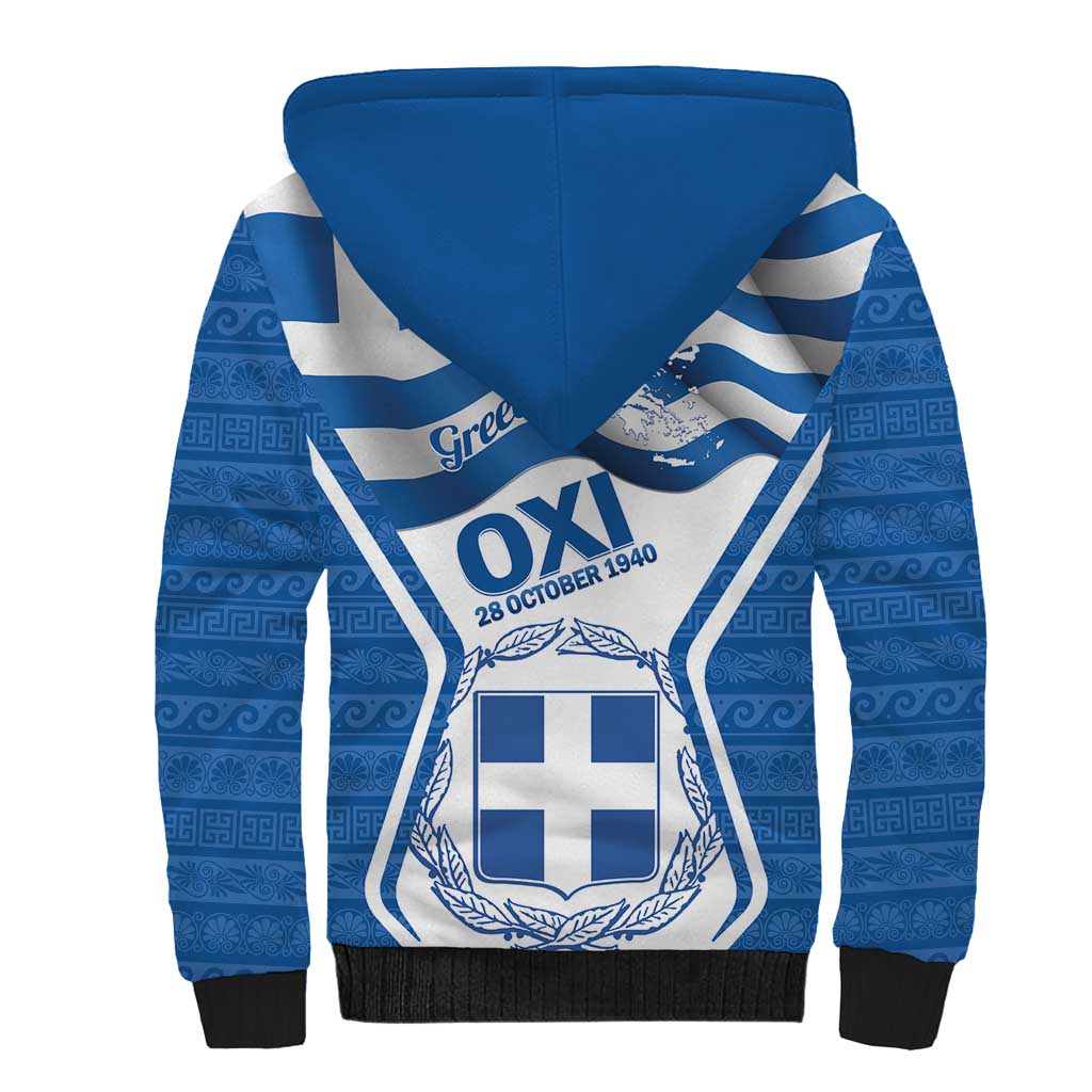 Greece Ohi Day Sherpa Hoodie Hellas Coat Of Arms Greek Pattern - Wonder Print Shop