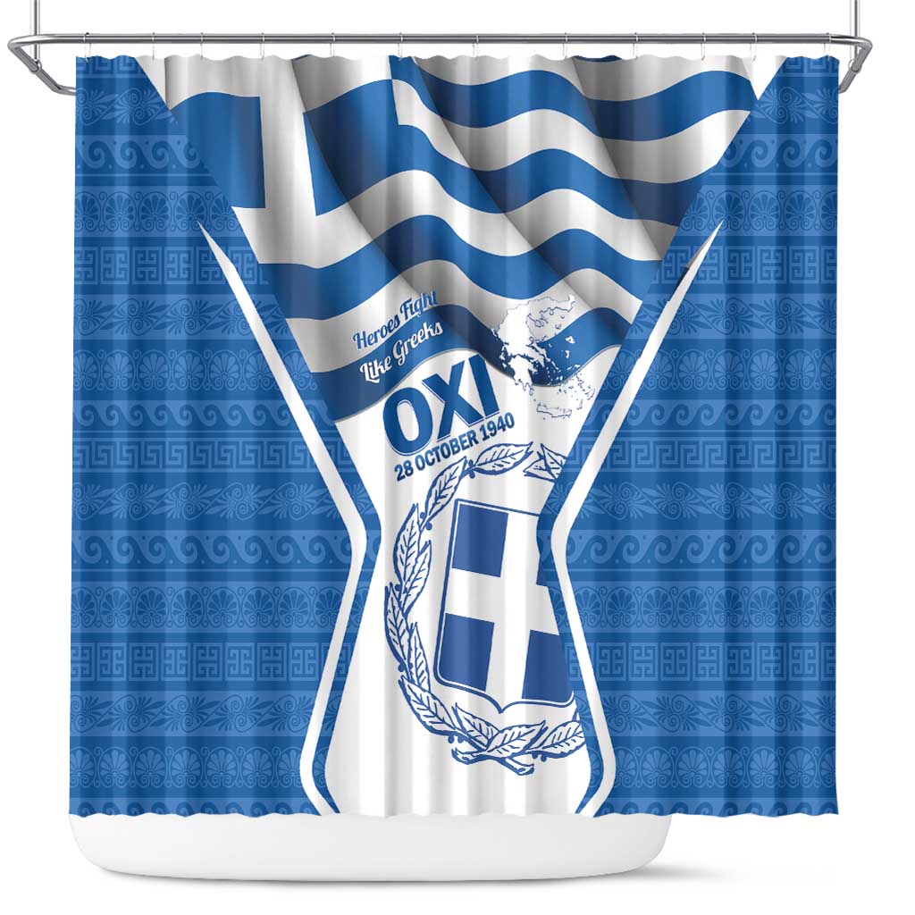 Greece Ohi Day Shower Curtain Hellas Coat Of Arms Greek Pattern - Wonder Print Shop
