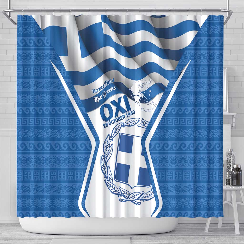 Greece Ohi Day Shower Curtain Hellas Coat Of Arms Greek Pattern - Wonder Print Shop