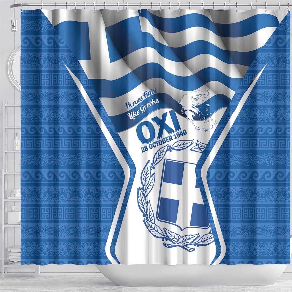 Greece Ohi Day Shower Curtain Hellas Coat Of Arms Greek Pattern - Wonder Print Shop