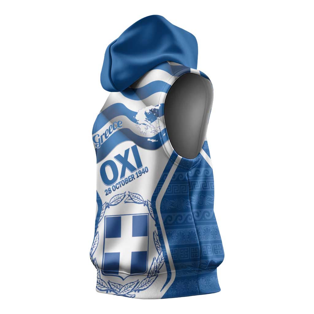Greece Ohi Day Sleeveless Hoodie Hellas Coat Of Arms Greek Pattern - Wonder Print Shop
