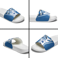 Greece Ohi Day Slide Sandals Hellas Coat Of Arms Greek Pattern - Wonder Print Shop