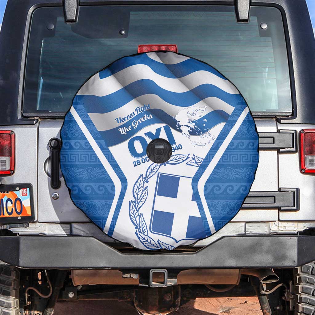 Greece Ohi Day Spare Tire Cover Hellas Coat Of Arms Greek Pattern - Wonder Print Shop