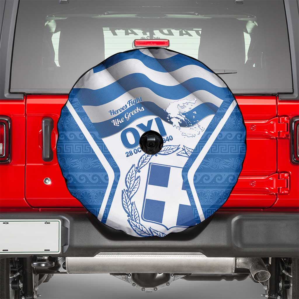 Greece Ohi Day Spare Tire Cover Hellas Coat Of Arms Greek Pattern - Wonder Print Shop