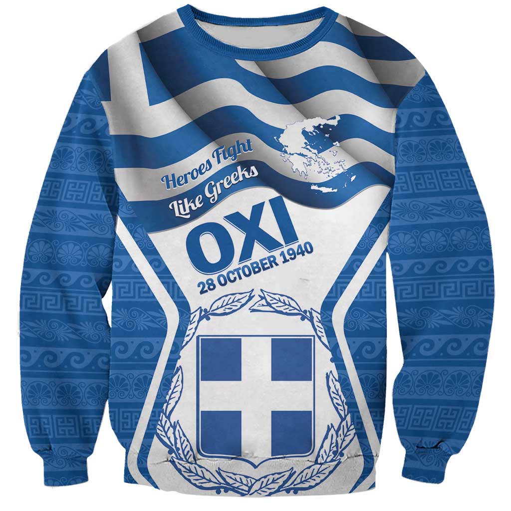 Greece Ohi Day Sweatshirt Hellas Coat Of Arms Greek Pattern - Wonder Print Shop