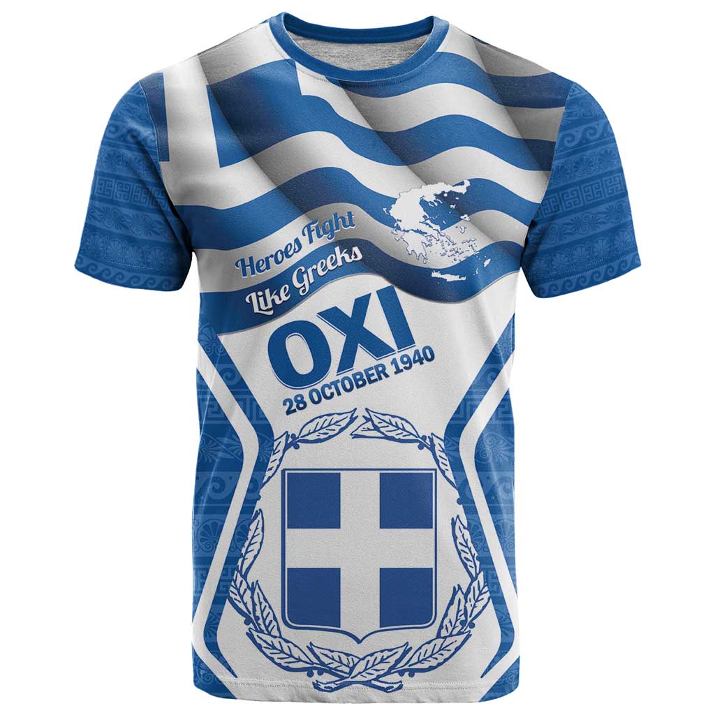 Greece Ohi Day T Shirt Hellas Coat Of Arms Greek Pattern - Wonder Print Shop