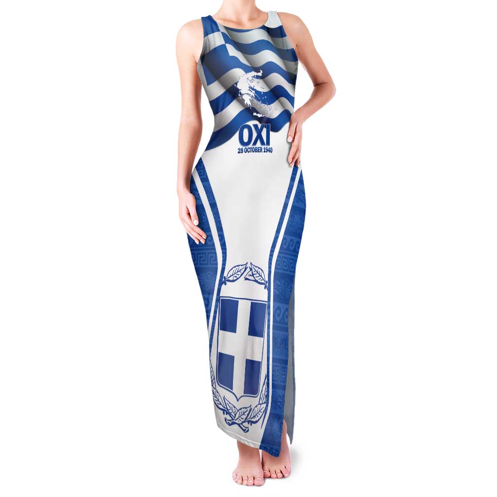 Greece Ohi Day Tank Maxi Dress Hellas Coat Of Arms Greek Pattern - Wonder Print Shop