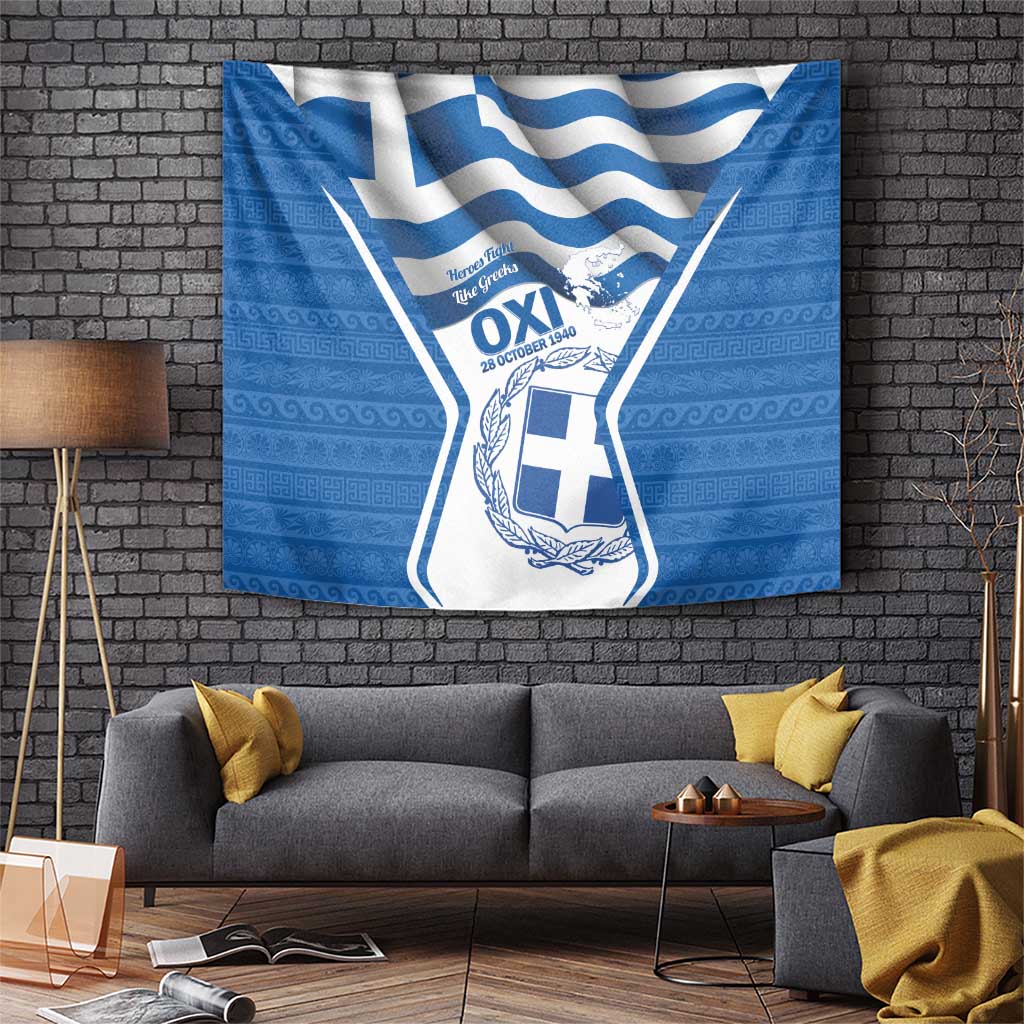 Greece Ohi Day Tapestry Hellas Coat Of Arms Greek Pattern - Wonder Print Shop