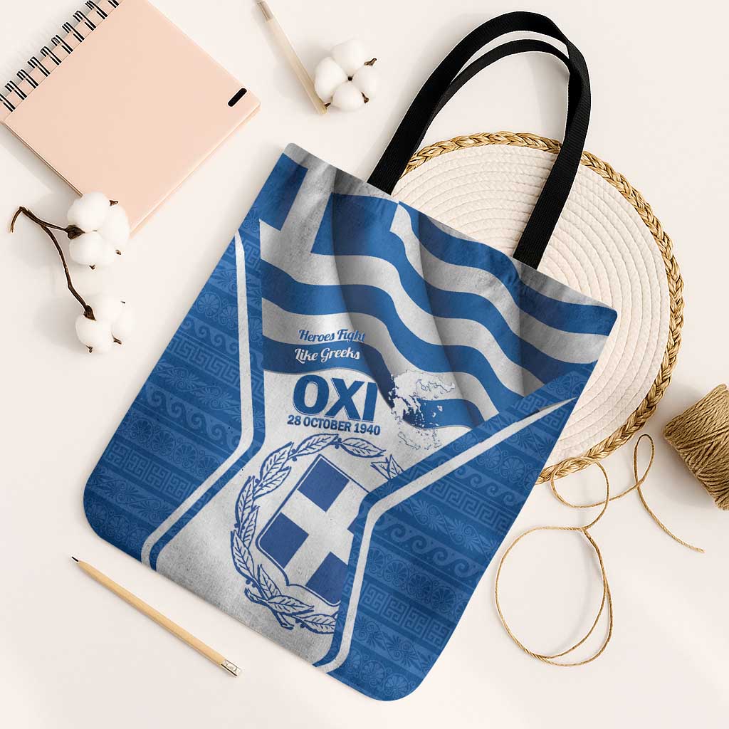 Greece Ohi Day Tote Bag Hellas Coat Of Arms Greek Pattern - Wonder Print Shop