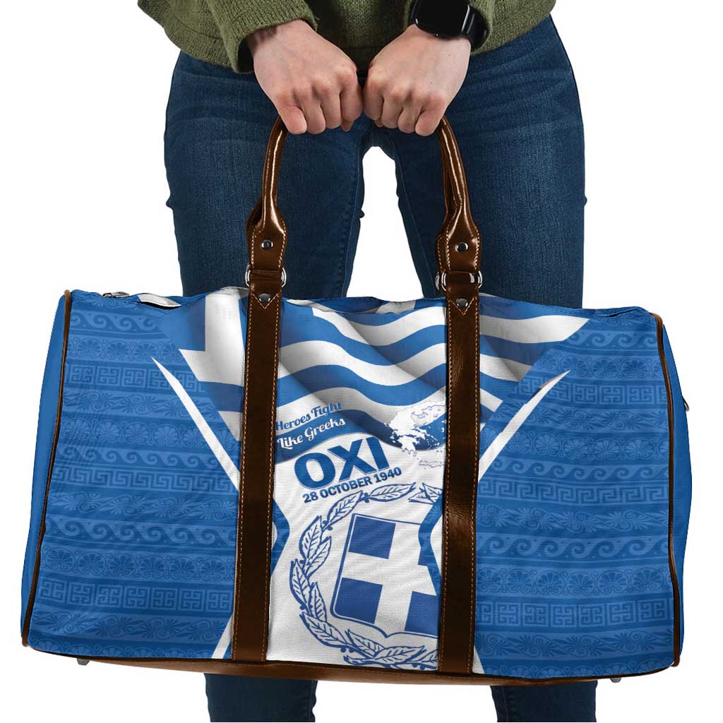 Greece Ohi Day Travel Bag Hellas Coat Of Arms Greek Pattern - Wonder Print Shop