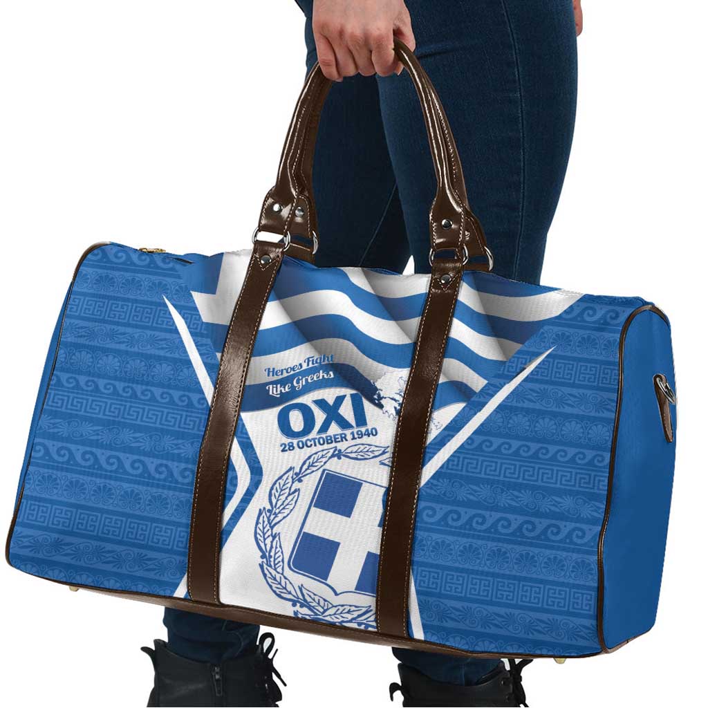 Greece Ohi Day Travel Bag Hellas Coat Of Arms Greek Pattern - Wonder Print Shop