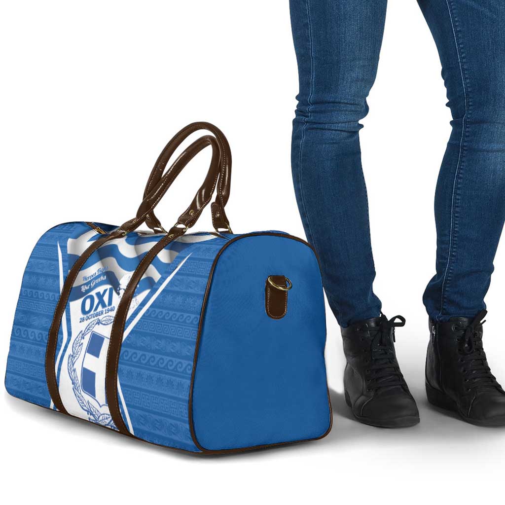 Greece Ohi Day Travel Bag Hellas Coat Of Arms Greek Pattern - Wonder Print Shop