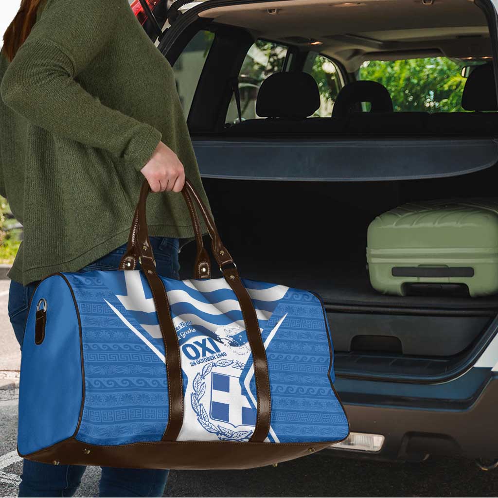 Greece Ohi Day Travel Bag Hellas Coat Of Arms Greek Pattern - Wonder Print Shop