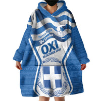 Greece Ohi Day Wearable Blanket Hoodie Hellas Coat Of Arms Greek Pattern - Wonder Print Shop
