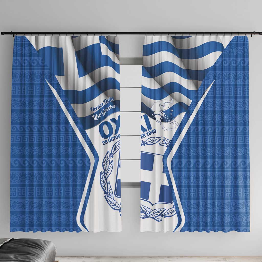 Greece Ohi Day Window Curtain Hellas Coat Of Arms Greek Pattern - Wonder Print Shop