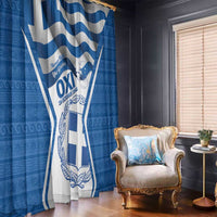 Greece Ohi Day Window Curtain Hellas Coat Of Arms Greek Pattern - Wonder Print Shop