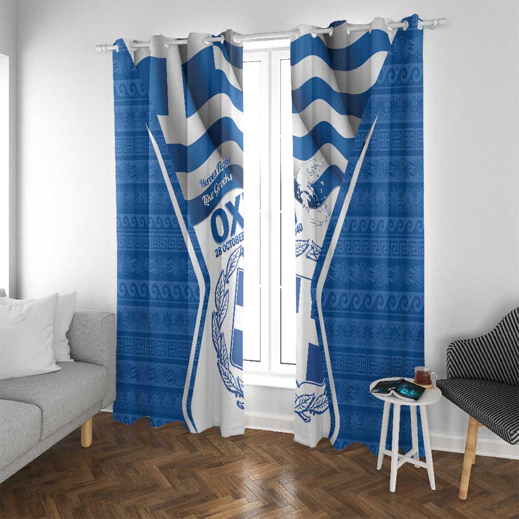 Greece Ohi Day Window Curtain Hellas Coat Of Arms Greek Pattern - Wonder Print Shop
