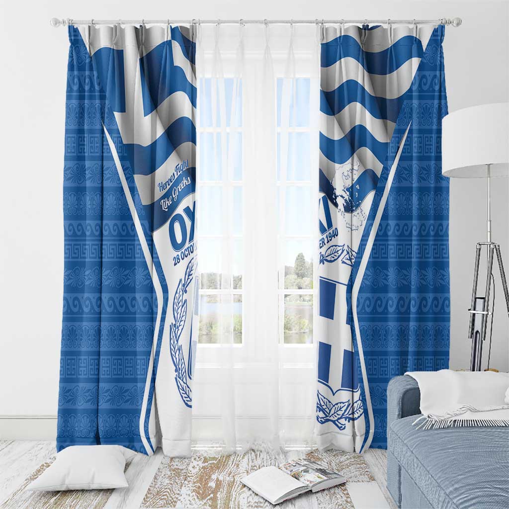 Greece Ohi Day Window Curtain Hellas Coat Of Arms Greek Pattern - Wonder Print Shop