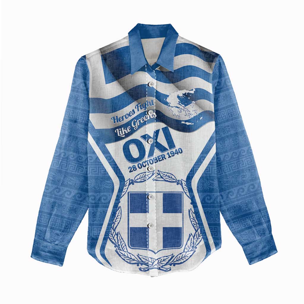 Greece Ohi Day Women Casual Shirt Hellas Coat Of Arms Greek Pattern - Wonder Print Shop