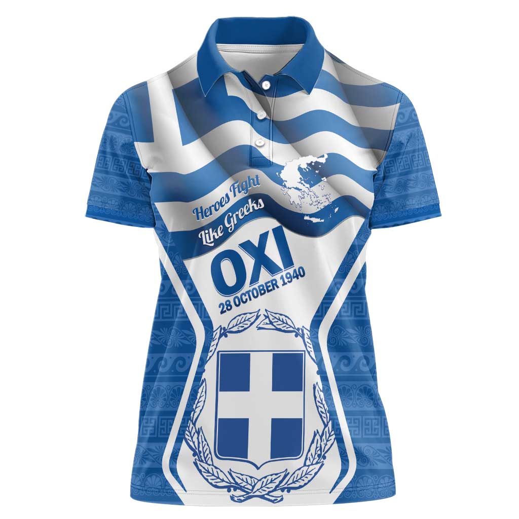 Greece Ohi Day Women Polo Shirt Hellas Coat Of Arms Greek Pattern - Wonder Print Shop