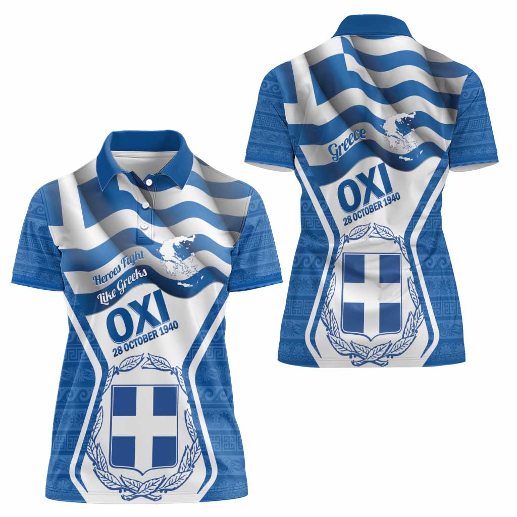 Greece Ohi Day Women Polo Shirt Hellas Coat Of Arms Greek Pattern - Wonder Print Shop