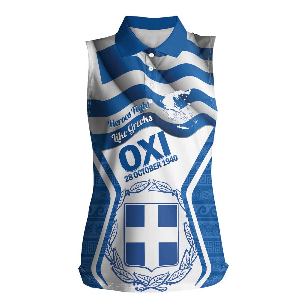 Greece Ohi Day Women Sleeveless Polo Shirt Hellas Coat Of Arms Greek Pattern - Wonder Print Shop