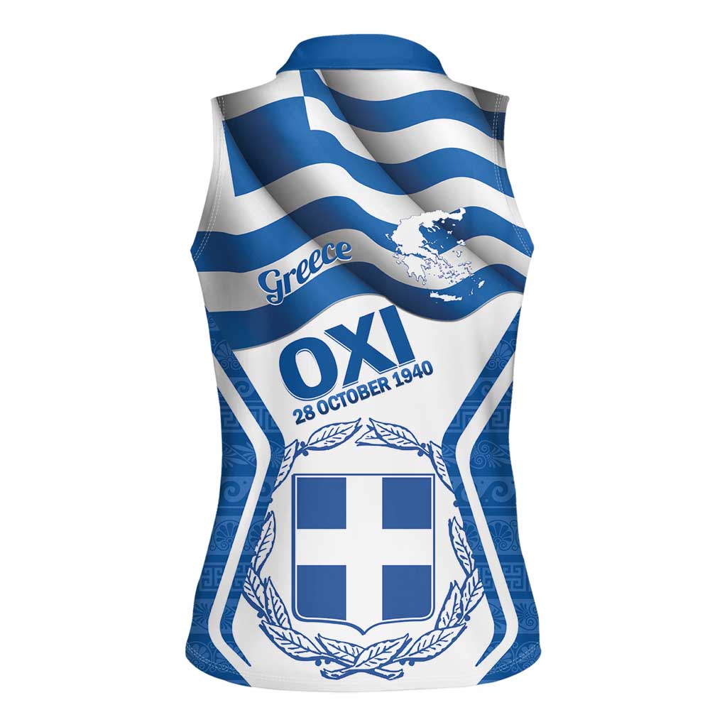Greece Ohi Day Women Sleeveless Polo Shirt Hellas Coat Of Arms Greek Pattern - Wonder Print Shop