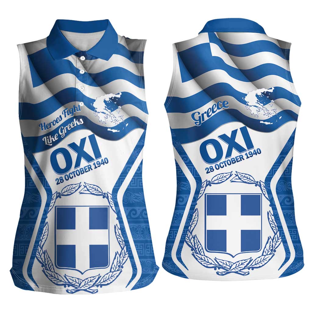 Greece Ohi Day Women Sleeveless Polo Shirt Hellas Coat Of Arms Greek Pattern - Wonder Print Shop