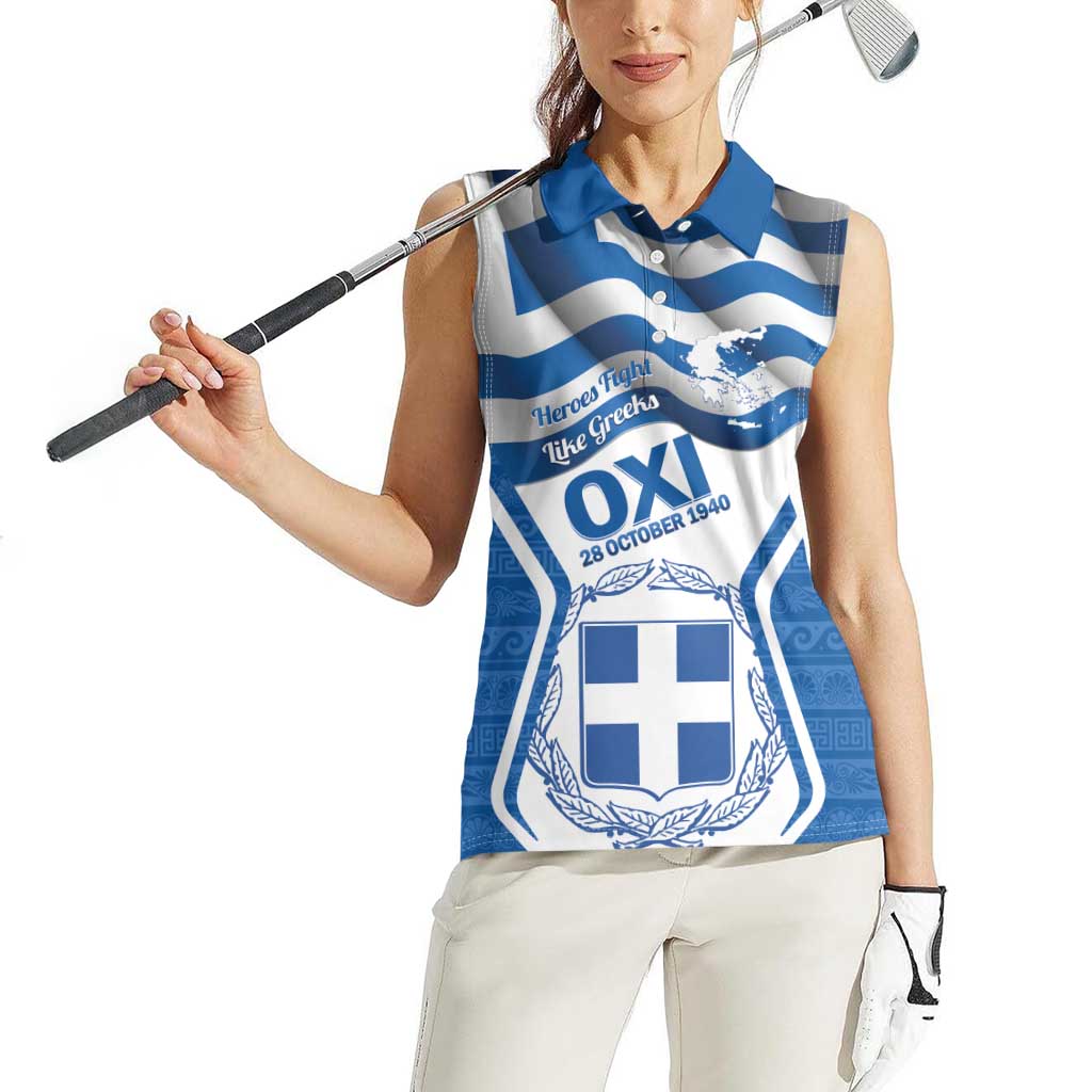Greece Ohi Day Women Sleeveless Polo Shirt Hellas Coat Of Arms Greek Pattern - Wonder Print Shop