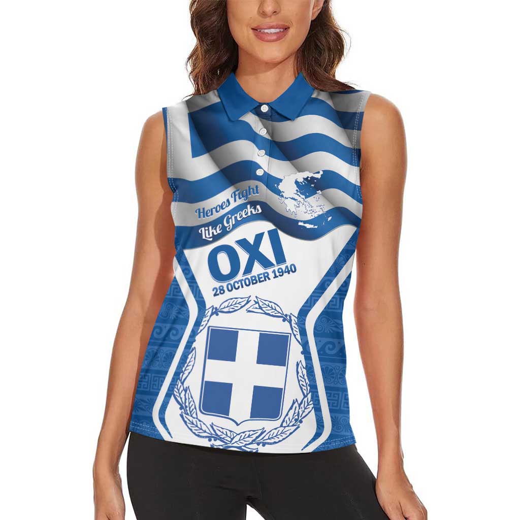 Greece Ohi Day Women Sleeveless Polo Shirt Hellas Coat Of Arms Greek Pattern - Wonder Print Shop