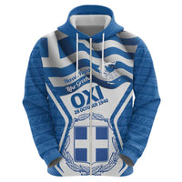 Greece Ohi Day Zip Hoodie Hellas Coat Of Arms Greek Pattern - Wonder Print Shop